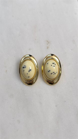 Çelik Bej Oval Küpe