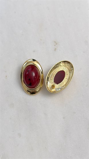 Çelik Bordo Oval Küpe