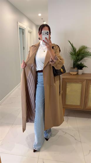 Cenestra Camel Kuşaklı Premium Trençkot