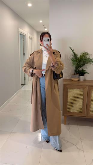 Cenestra Camel Kuşaklı Premium Trençkot