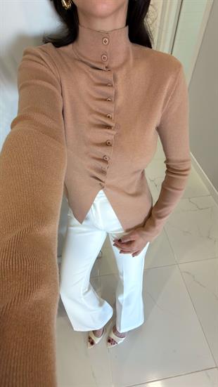 Cessil Camel Kendinden Büzgülü Hırka