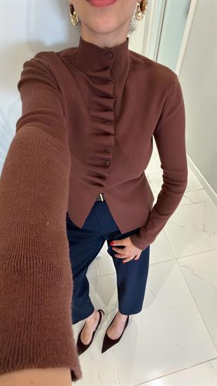 Cessil Kahve Kendinden Büzgülü Hırka