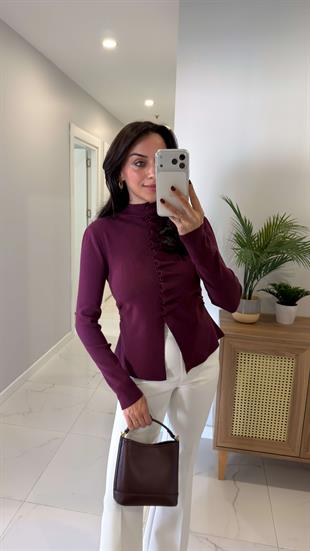 Cessil Mürdüm Kendinden Büzgülü Hırka