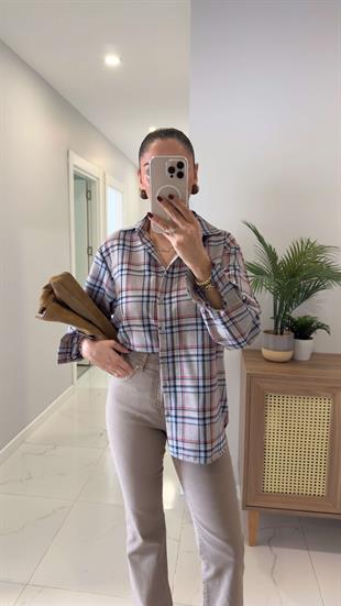 Cesyy Bej Lacivert Oduncu Gömlek