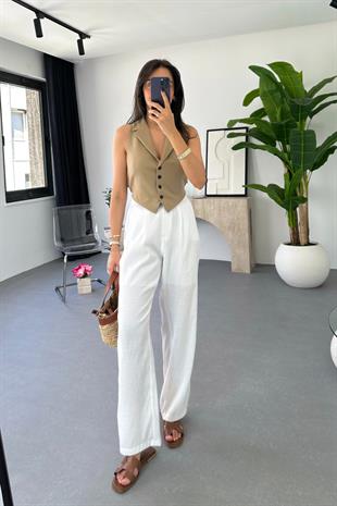 MD Luca Beyaz Palazzo Pantolon