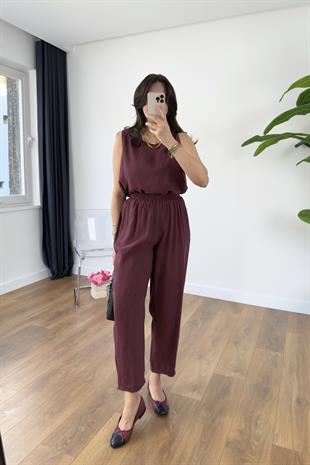 Chakra Bordo Bluz Pantolon Tensel Takım