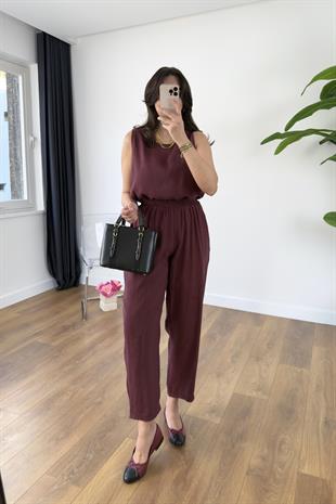 Chakra Bordo Bluz Pantolon Tensel Takım