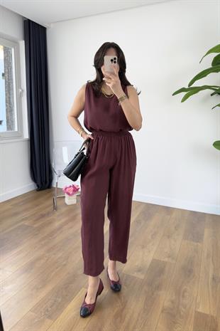 Chakra Bordo Bluz Pantolon Tensel Takım