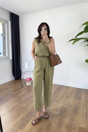 Chakra Olive Bluz Pantolon Tensel Takım