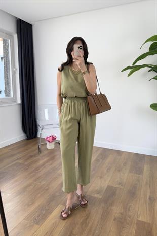 Chakra Olive Bluz Pantolon Tensel Takım