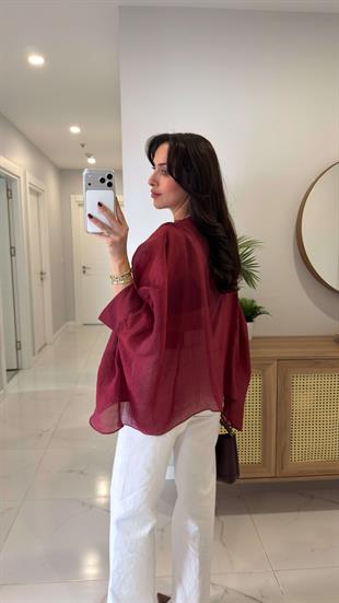 Chessa Bordo Uçuşan Pelerin Bluz