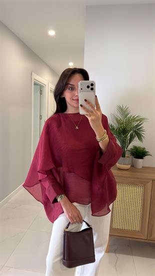 Chessa Bordo Uçuşan Pelerin Bluz