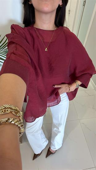 Chessa Bordo Uçuşan Pelerin Bluz
