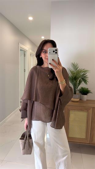 Chessa Kahve Uçuşan Pelerin Bluz