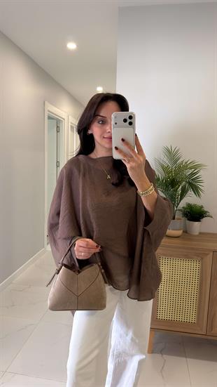 Chessa Kahve Uçuşan Pelerin Bluz