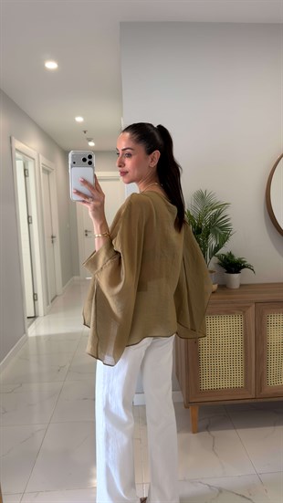 Chessa Olive Uçuşan Pelerin Bluz