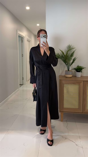 Chisra Siyah Kimono Saten Elbise