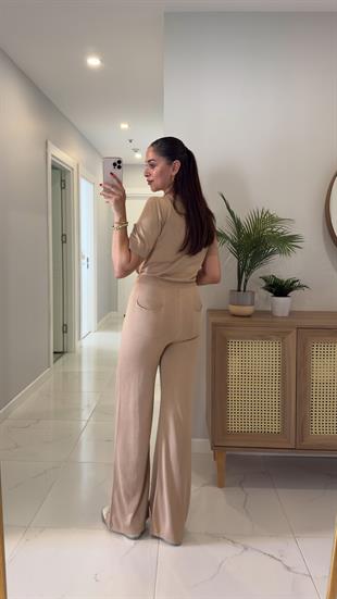 Chone Bej Kısa Kol Triko Pantolon Takım