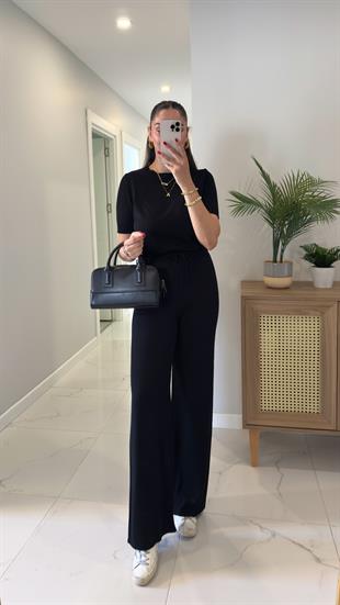 Chone Siyah Kısa Kol Triko Pantolon Takım