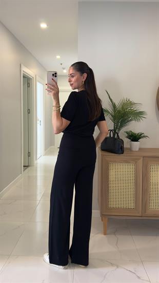 Chone Siyah Kısa Kol Triko Pantolon Takım