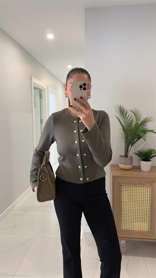 Coni Haki Gold Düğme Detaylı Hırka