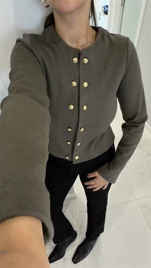 Coni Haki Gold Düğme Detaylı Hırka