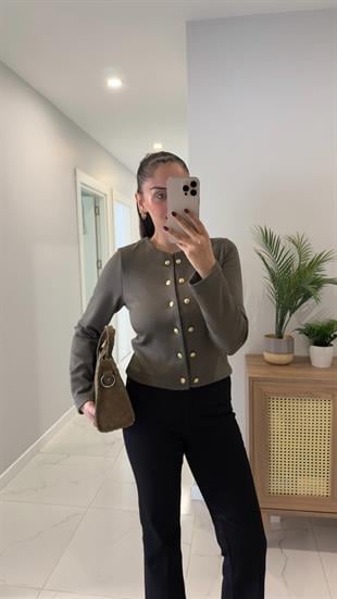 Coni Haki Gold Düğme Detaylı Hırka