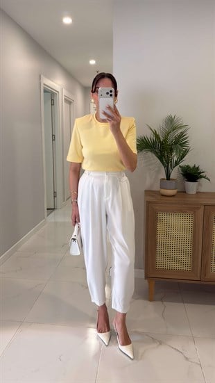 Cowers Beyaz Düğme Detaylı Pantolon