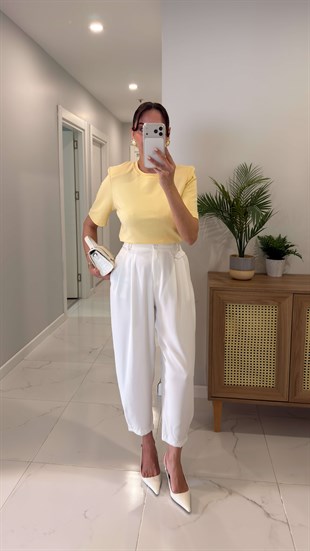 Cowers Beyaz Düğme Detaylı Pantolon