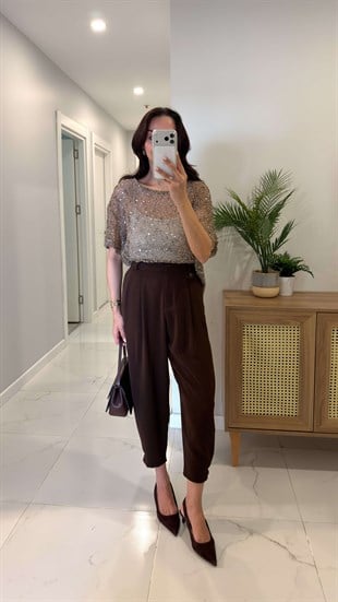 Cowers Kahve Düğme Detaylı Pantolon