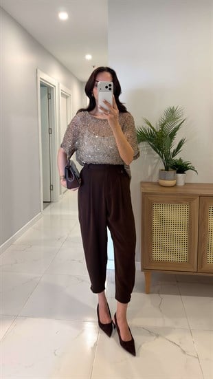 Cowers Kahve Düğme Detaylı Pantolon