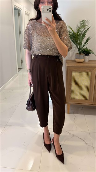 Cowers Kahve Düğme Detaylı Pantolon