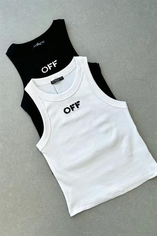 Beyaz Off Baskılı Atlet