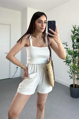 Hocco Beyaz Kalın Askılı Fitilli Crop