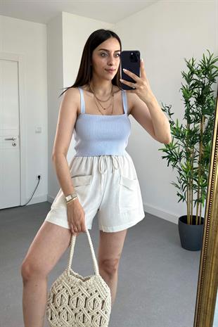 Hocco Mavi Kalın Askılı Fitilli Crop