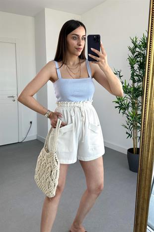 Hocco Mavi Kalın Askılı Fitilli Crop