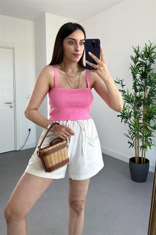 Hocco Pembe Kalın Askılı Fitilli Crop
