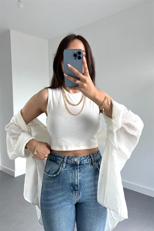 %100 Organik Pamuk Beyaz Crop
