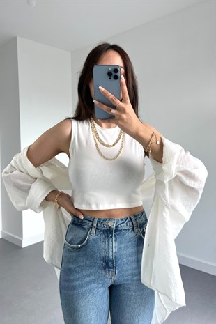%100 Organik Pamuk Beyaz Crop