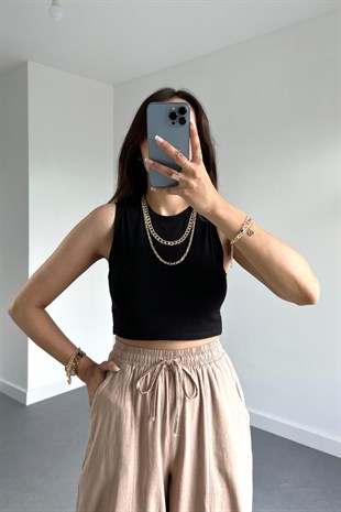 %100 Organik Pamuk Siyah Crop