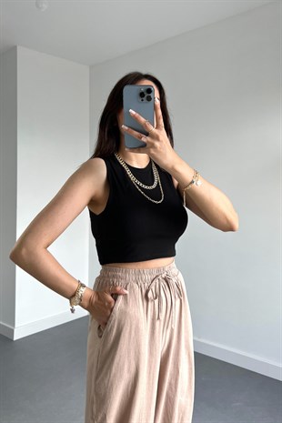 %100 Organik Pamuk Siyah Crop