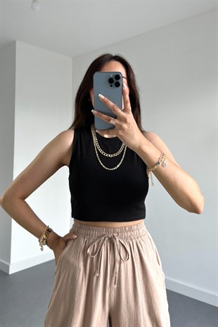 %100 Organik Pamuk Siyah Crop