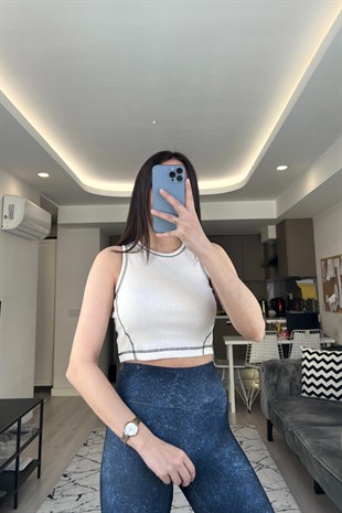 Asos Ekru Dikişli Crop