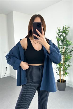 Siyah Fittili U Yaka Crop