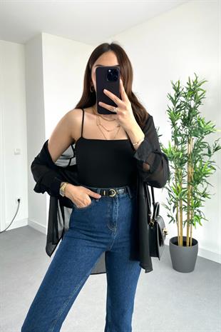 Siyah İp Askılı Crop