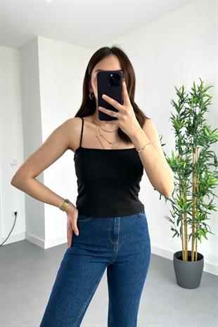 Siyah İp Askılı Crop