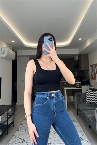 ZR Siyah Kare Yaka Crop