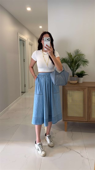 CS Avşa Buz Mavi Denim Tensel Etek