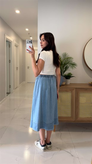 CS Avşa Buz Mavi Denim Tensel Etek