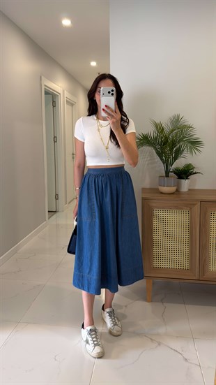CS Avşa Mavi Denim Tensel Etek